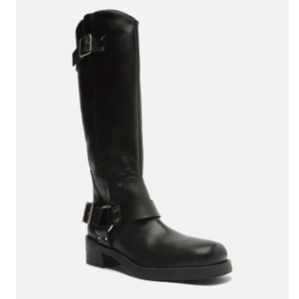 Arezzo Women's Clara Leather High Moto Boots Black Size 10 NIB